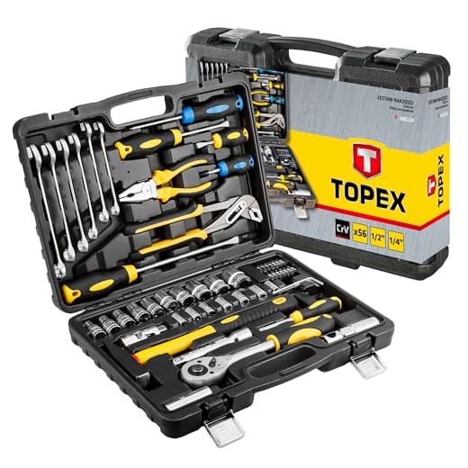 Topex -56 Stück Werkzeugkoffer Werkzeugkasten Steckschlüssel Ratschenschlüssel Werkzeugkasten