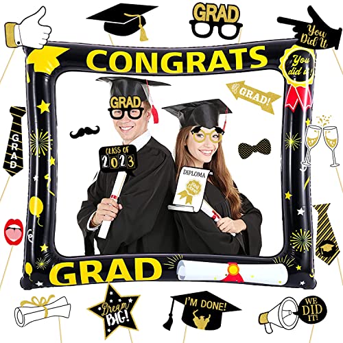 Graduation Deko 2023, 1 Stück Aufblasbarer Fotorahmen & 25 Stück Fotobox Accessoires für Abschluss Deko Bachelor Deko 2023 Cover