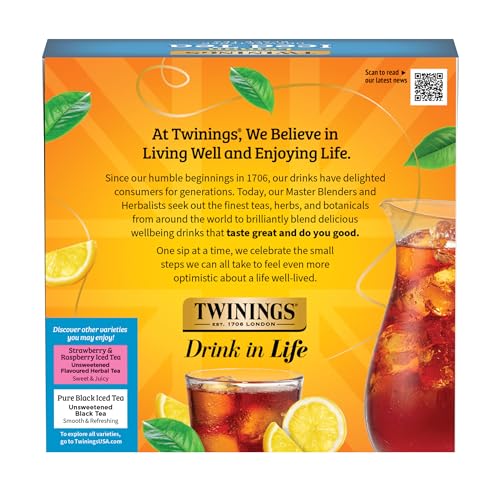 Image of Twinings Lemon Black Iced Tea, 72 Oversized Tea Bags, Makes 18 Pitchers or 144 Servings, Unsweetened, Caffeinated, 72 Count (Pack of 1)