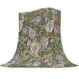 Baby Blanket Flannel,Indian Traditional Pattern Green Cozy Throw Blankets for Newborn Infant and Toddler, Super Soft and Warm Receiving Baby Blanket for Crib Stroller 40' x 60'