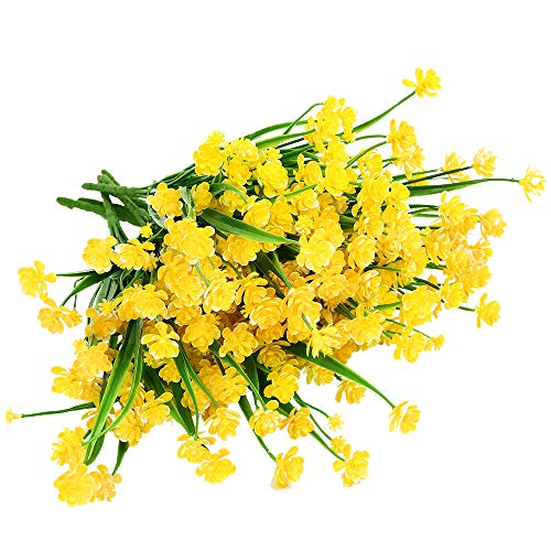 Klemoo Artificial Flowers, 8 Bundles Fake Outdoor Uv Resistant Greenery Faux Plants Shrubs For Indoor Outside Hanging Planter Home Office Wedding Farmhouse Decor (Yellow) #TOP2