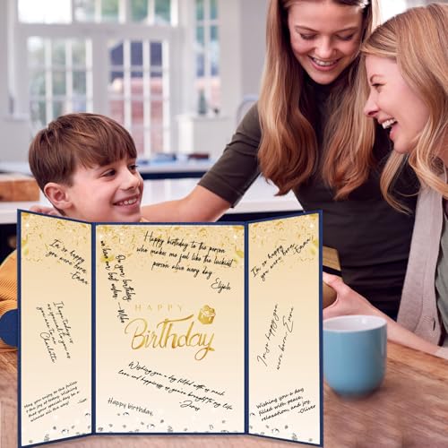 Image of Crenics Blue and Gold Birthday Decorations for Women Men, Creative Birthday Guest Signature Book Alternative 18 inch x 12 inch, Awesome Birthday Gifts for Girls or Boys