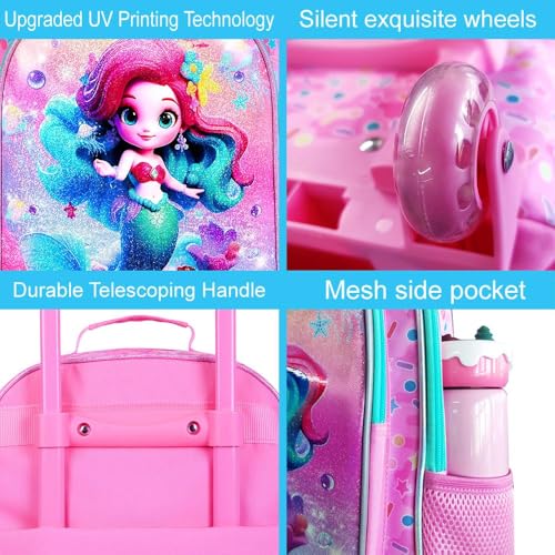 Image of CCJPX Kids Luggage for Girls, Mermaid Rolling Travel Carry on Suitcase for Toddler Children with Wheels(Pink)