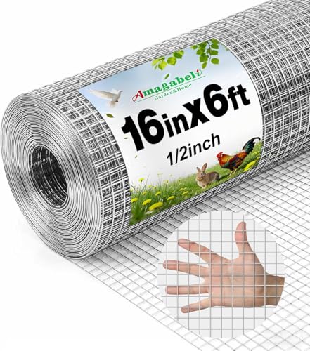 Amagabeli Ture 19 Gauge Hardware Cloth Chicken Wire Fencing 1/2 inch 16in x 6ft Double Galvanized Extra Thick Heavy Duty Welded Wire for Chicken Coop Animal Cage Garden Fence Pet Enclosure Screen
