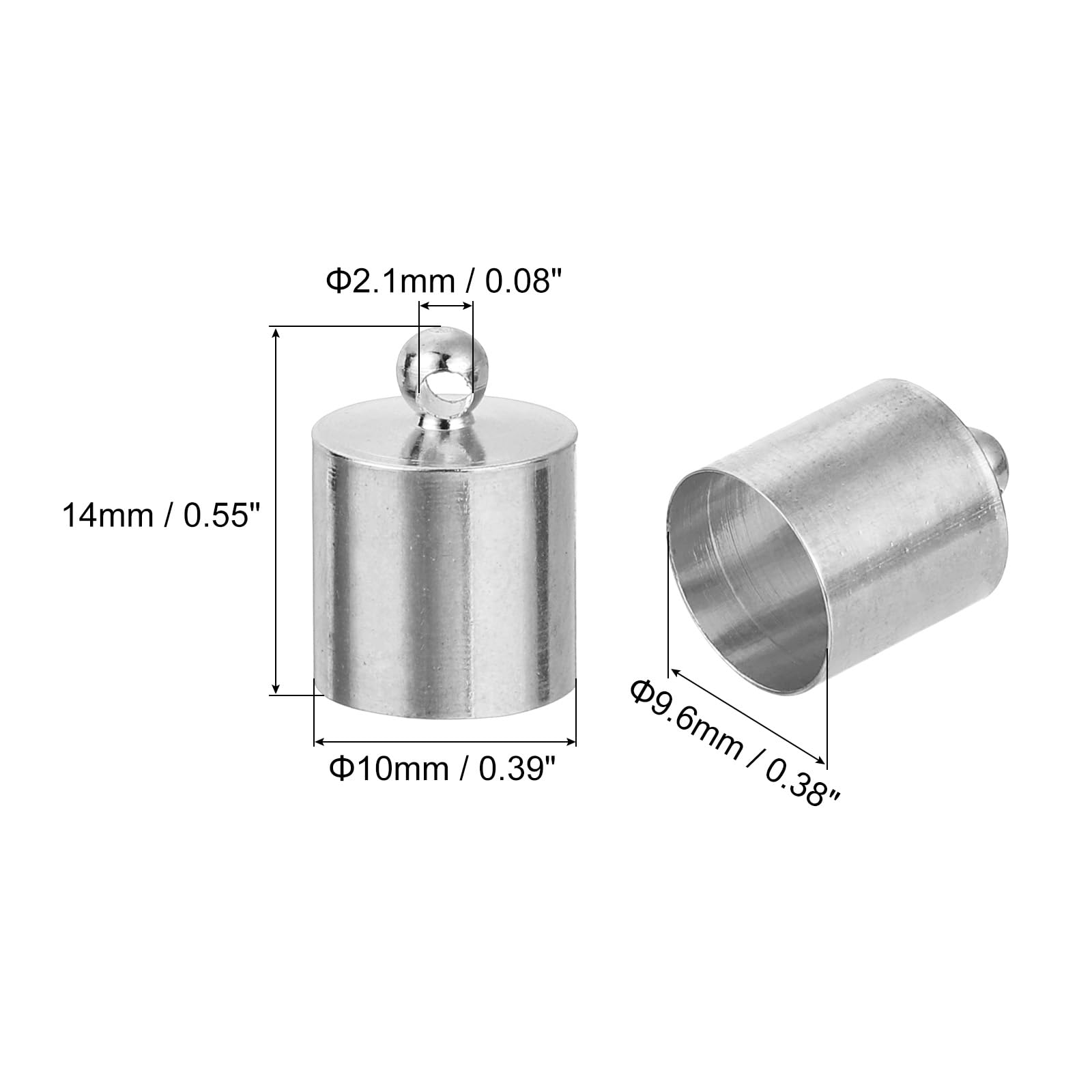 uxcell 50Pcs Leather Cord End Caps, 10mm OD Column Barrel Terminators for DIY Making Leather Bracelets Tassels, Rhodium Tone