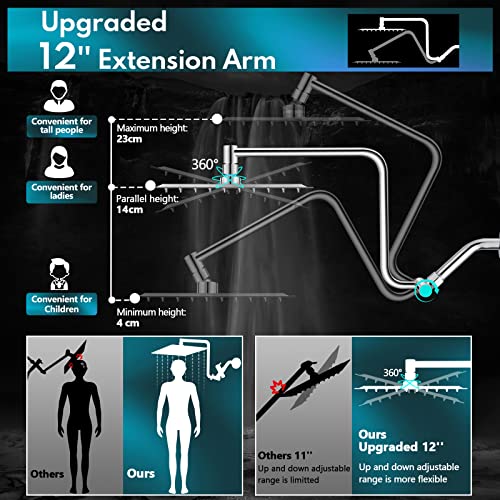 Filtered Shower Head, 12'' Rain Shower Head With Upgraded 12'' Extension Arm, High Pressure 10-Setting Handheld Shower With Replaceable Shower Head Filter For Hard Water, Built-In 2 Power Wash Mode #TOP3