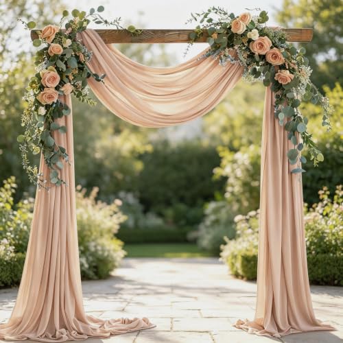 Image of Wedding Glitter Arch Draping Fabric Nude 1 Panel 29 inch x 6.5 Yards Sheer Backdrop Curtain Drapery for Summer Wedding Ceremony Birthday Party Indoor Ceiling Decor