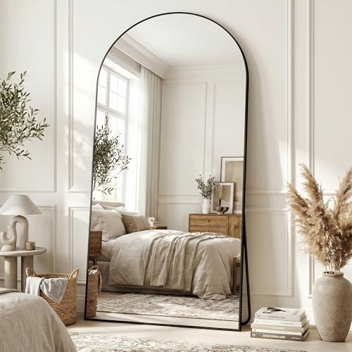 Image of Full Length Mirror, 76 inchx44 inch Arched Floor Mirror Freestanding, Floor Standing Full Body Mirror with Stand for Bedroom, Hanging Mounted for Living Room Cloakroom, Black