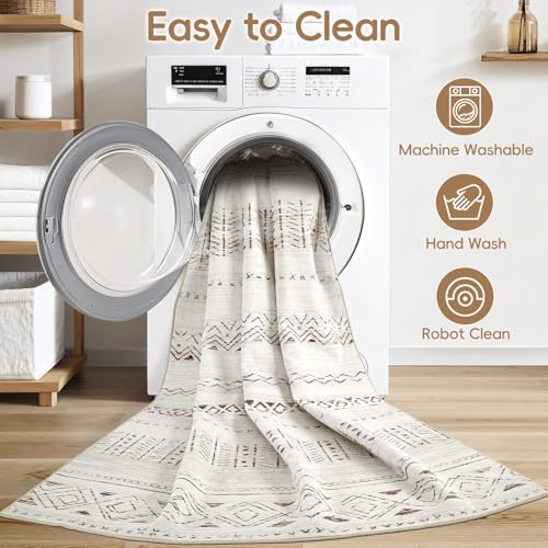 cotiled 8x10 Area Rug for Living Room, Washable Non-Slip Large Area Rug, Indoor Floor Carpet Low Pile Soft Boho Farmhouse Rug for Bedroom Dining Room (Brown,8'x10')