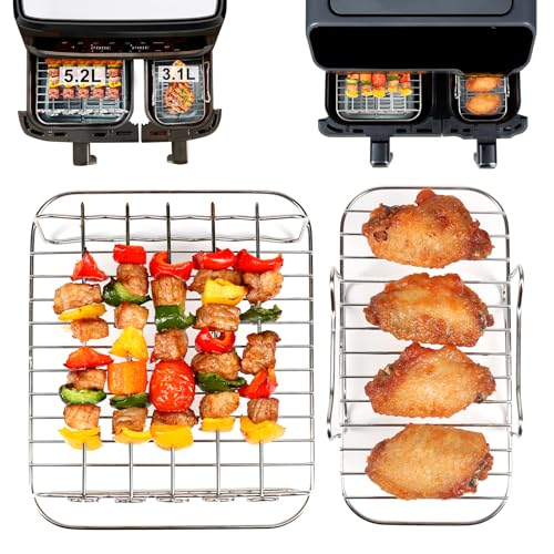GINOYA Stainless Steel Air Fryer Racks for Dual Drawer Air Fryers 5.2L/3.1L 4L/6L 304 Food Grade Dishwasher Safe Perfect for Tefal Easy Fry Tower Lakeland Salter NETTA EUARY