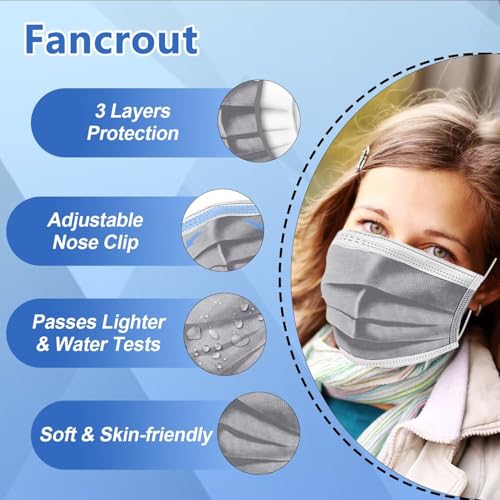 Image of 100PCS Masks Grey Disposable Face Mask 3 Ply Breatherable Face Masks