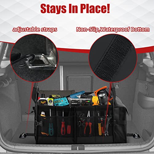 Car Trunk Organizer With Lid,Collapsible Cargo Organizer For Suv, Multi Compartments Car Organizer And Storage For Truck, Sedan W/ Non Slip Bottom,Adjustable Securing Straps(2 Compartments, Black) #TOP5