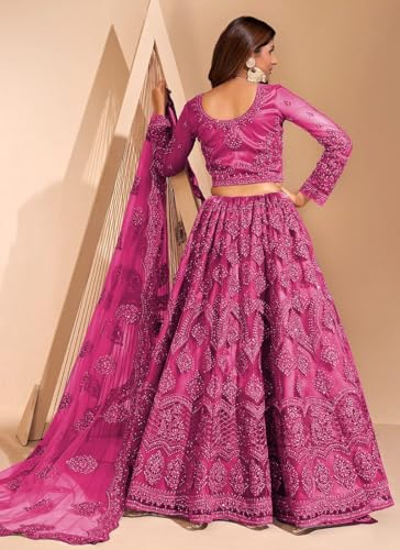 Image of ZAALIMA FASHION Women's Semi Stitched satin blend Lehenga Choli with Embroidered Pattern Unstitched Blouse and Dupatta Set | Women's Lehenga Cholis