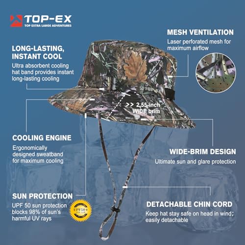 Image of Oversized XL XXL Men's Cooling UPF 50 Sun Hat Lightweight Foldable Wide Brim Bucket Boonie Golf Hiking Fishing