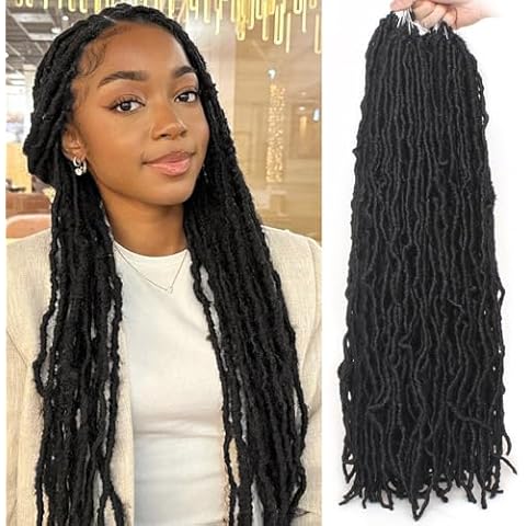 Leeven New Soft Faux Locs Crochet Braids Hair 24 Inch Long Distressed Goddess Locs 6 Packs Natural Black Pre Looped Messy Butterfly Locs Curly Wavy Synthetic Hair Extensions for Women #1B Cover