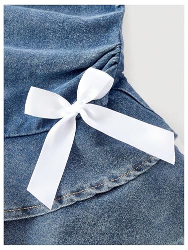 Image of MakeMeChic Women's Layered Ruffle Denim Mini Dress Strapless Bandeau Bow Jean Dresses