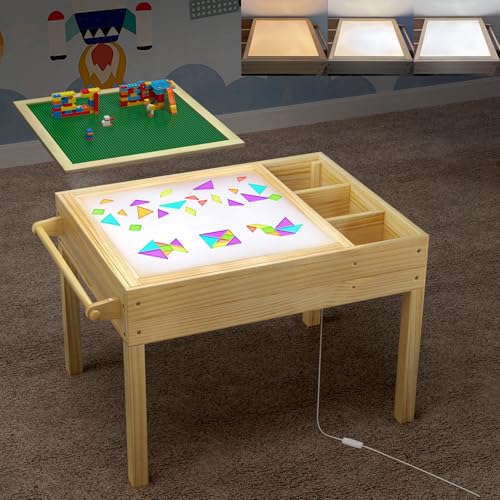GDLF Light Table for Kids 3-in-1 Kids Activity Table with Storage LED Sensory Building Brick & Art Station with Paper Roll Holder for Ages 3+
