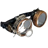 Steampunk Victorian Style Goggles with Compass Design & Ocular Loupe, Rave Glasses