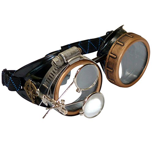Steampunk Victorian Style Goggles with Compass Design & Ocular Loupe, Rave Glasses