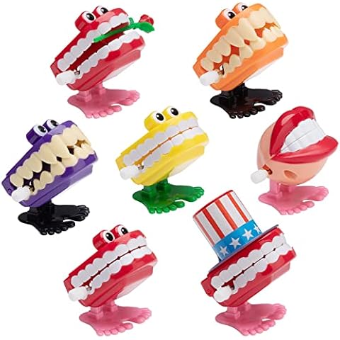faruijie 7 Pieces Wind-Up Teeth Toy Funny Cute Rattling Wind Up Teeth Movement Toy with Eyes Feet Creative Birthday for Baby Children Cover
