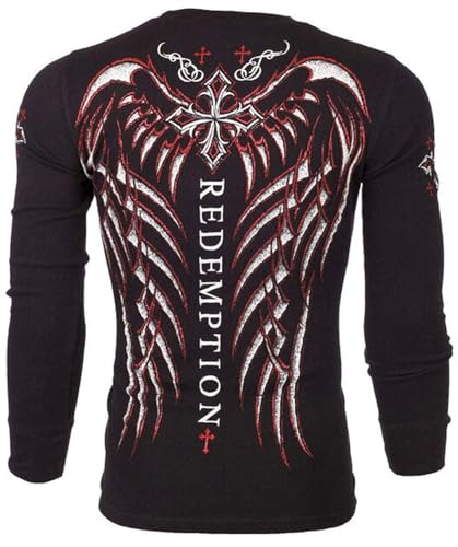 Archaic by Affliction Men's Thermal Shirt Spine Wings Black