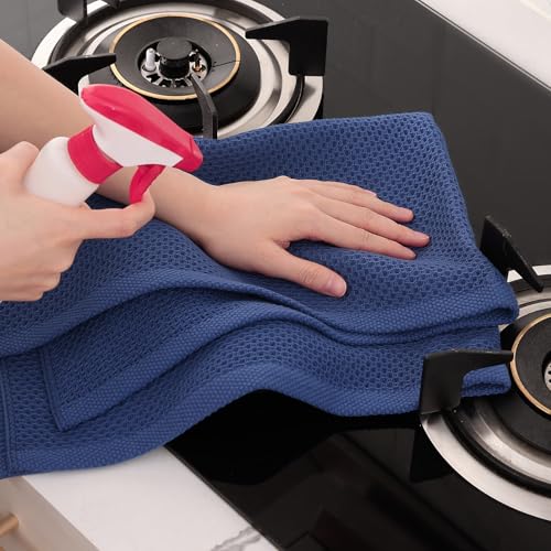 Image of Homaxy 100% Cotton Oversized Waffle Weave Kitchen Dish Towels, Ultra Soft Absorbent Quick Drying Cleaning Towel, 20 x 28 Inches, 4-Pack, Navy Blue
