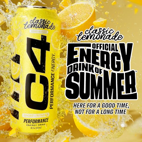 Image of C4 Energy Drink, Lemonade inchLimited Edition inch Carbonated, Sugar Free Pre Workout Performance Drink with no Artificial Colors or Dyes, 16oz Pack of 12