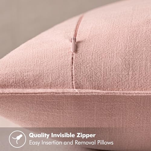 Image of MIULEE Decorative Linen Pillow Covers 20x20 Inch Pink Boho Farmhouse Neutral Valentine Spring Couch Throw Pillows for Bed Pack of 2 Accent Modern Pillowcase Sofa Livingroom Home Decor