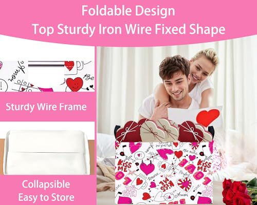 Image of Valentines Day Basket Large Foldable Heart Shaped Storage Box for Gifts Kids Empty Storage Bins Rectangular Toy Organizer Decor (Cartoon Love)