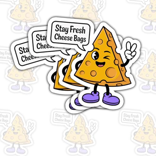 3 Pcs Stay Fresh Cheese Bags Stickers – Funny Food Quote Decals for Cheese Lovers, Dairy Enthusiasts – Gifts for People Who Love Cheese and Humor – for Laptop, Water Bottle, Tumbler – 3