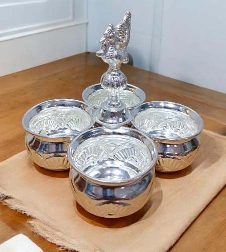 Image of Brass 5x5 Inch 4 Cup Panchwala Kum Kum Cup for Home Pooja Decore K4648