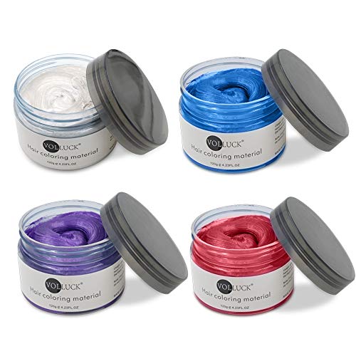 VOLLUCK 4 Colors Temporary Hair Wax - 4 in 1 White Blue Purple Red - Natural Matte Hairstyle Fashion DIY Hair for Party, Cosplay, Meeting, Bar