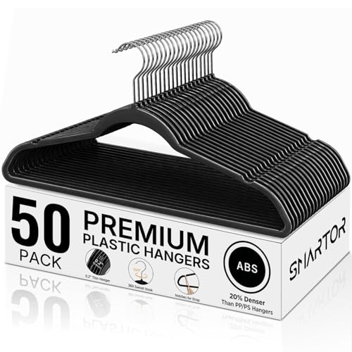 SMARTOR Plastic Hangers 50 Pack, Heavy Duty Plastic Hangers for Clothes - Non-Velvet Slim Hangers...