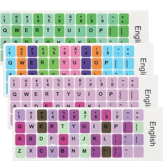 10 hojas adhesivas de teclado universal en inglés, 5 colores mate miniatura 1