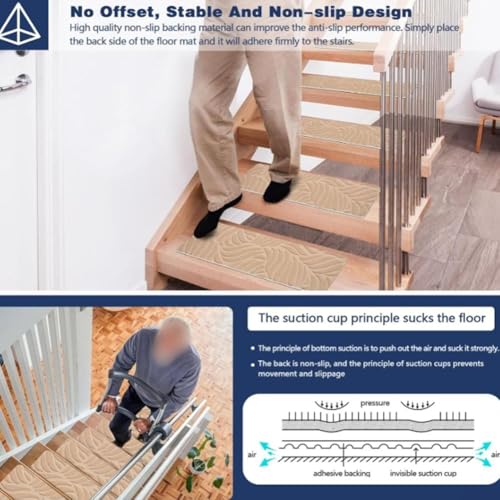 Peldaños para escalones de madera en pack de 7 alfombras autoadhesivas antideslizantes color café 8
