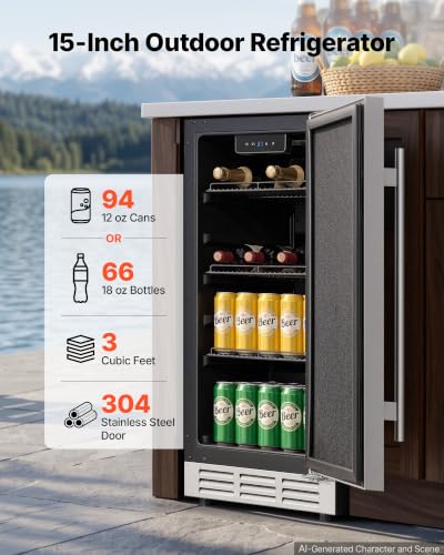 Image of VEVOR Outdoor Beverage Refrigerator, 15 Inch Undercounter Drink Fridge