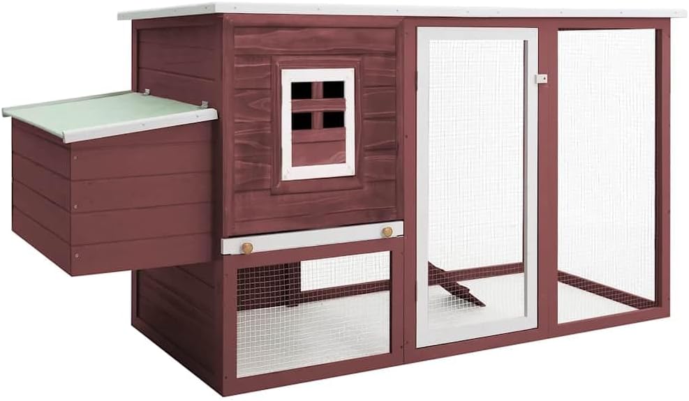 'vidaXL Pine Wood Outdoor Chicken Cage: Spacious Hen House with Egg Cage, Waterproof Roof, Iron Wire Mesh - Brown/White