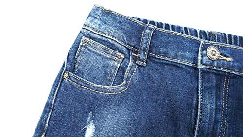 KIDSCOOL SPACE Girls Jeans,Elastic Waist Back Ripped Fashion Soft Denim Pants3