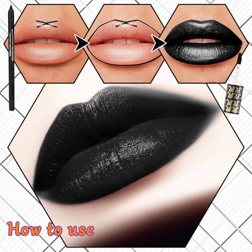 Xmxuemei Black Matte Liquid Lipstick And Lip Liner Set,Smudge-Proof Lasting Velvet Black Lip Gloss Stain Lipstick For Goth Halloween Cosplay Makeup,Waterproof Black Lip Liner Pencil And Lipstick Set For Women thumb #5