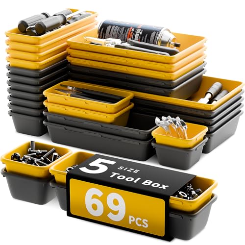 5-Sizes 69-PCS Black+Yellow Tool Drawer Tray Organizer