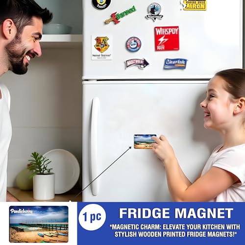 Image of Elegant Fridge Magnet with Themes |Rectangular Size Refrigerator Magnet with Magnetic Rubber Back | Pack of 1, 8.6cm X 5.4cm (Pondicherry - Design 3)