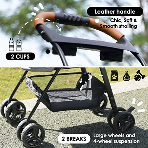 Beka Folding Dog Stroller, Pet Folding Stroller, 4 Wheels Dog/Cat Puppy Stroller W/Removable Travel Carrier For Small/Medium Pet, Waterproof Pad, Car Seat, Sun Shade #TOP4