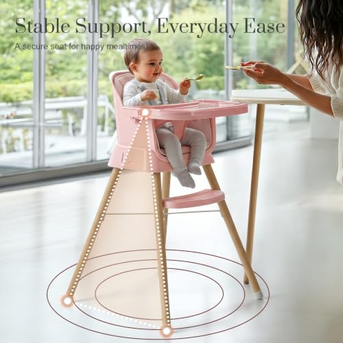 Image of Mallify 6 in 1 Convertible Baby High Chair with Removable Double Tray | Adjustable Infant Booster Seat, Steel Frame, Highchairs for Babies and Toddlers with 5-Point Harness, Easy to Clean & Install