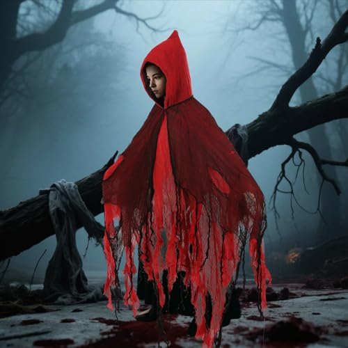 Capa con capucha de bruja medieval roja miniatura 2