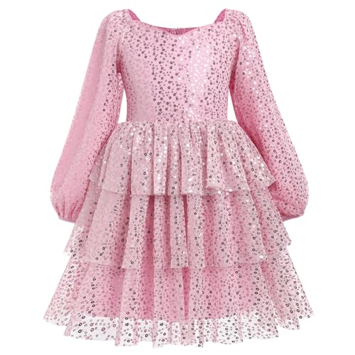 IBTOM CASTLE Kids Girls Fall Winter Dress Long Sleeve Sparkly Sequins Tiered Dress Birthday Party Cake Smash Pageant Dress