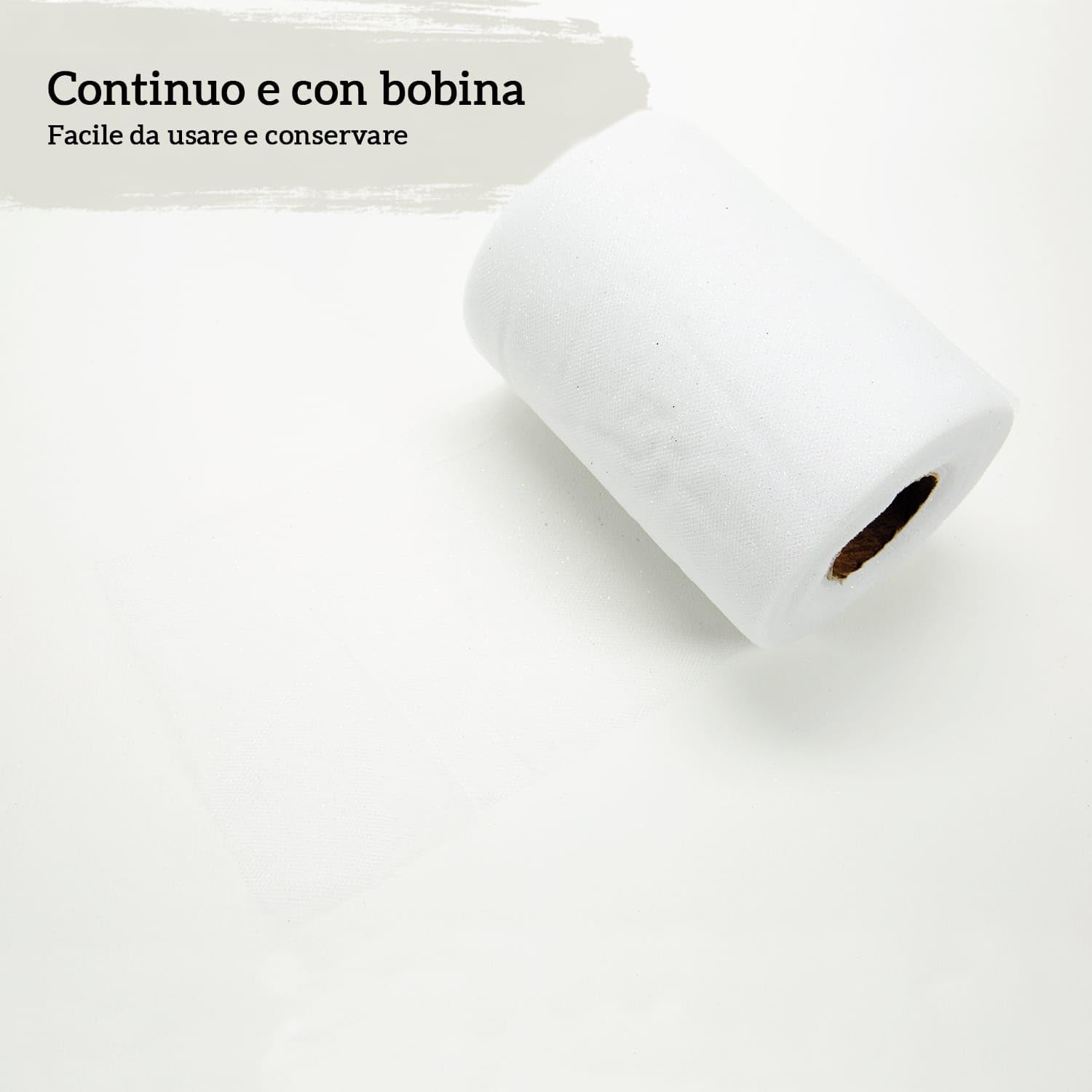 TULLE GLITTER LARGHEZZA 12,5 CM BOBINA ROTOLO DA 50 METRI | BIANCO GLITTER