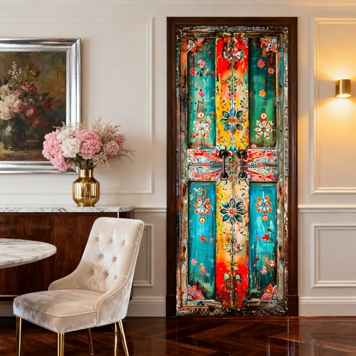 Image of Nuxovilar Ethnic Wooden Door Sticker 30.3x78.7 Vinyl Decal