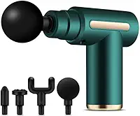 Mini Pistola Massageadora Miofascial Elétrica Portátil Profissional Mini Massageador Eletrico Recarregável Pistola de Massagem Fisioterapia Para Liberação Muscular 4 Ponteiras (Verde)