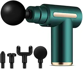 Mini Pistola Massageadora Miofascial Elétrica Portátil Profissional Mini Massageador Eletrico Recarregável Pistola de Massagem Fisioterapia Para Liberação Muscular 4 Ponteiras (Verde)