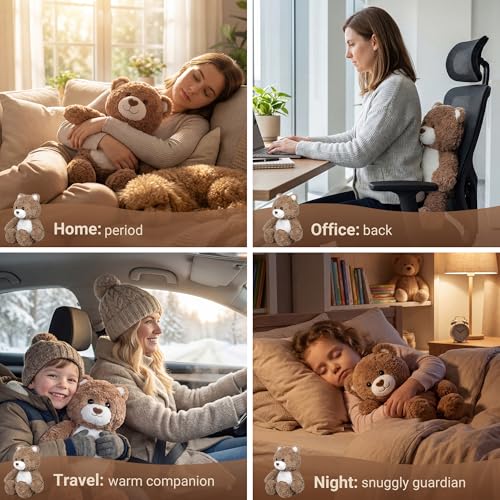 Image of Teddy Bear Heating Pad Plush, USB Powered Electric Heated Stuffed Animal with 3 Heat Levels & Timer, Soft Warm Bear Plushie Cushion, Classic Teddy Bear Gift for Mom Women Teen Girls